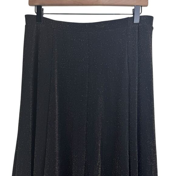 Chico’s Travelers NWT Jordie Metallic Glam Dark Brown Gold Sparkle Midi Skirt - Picture 4 of 8